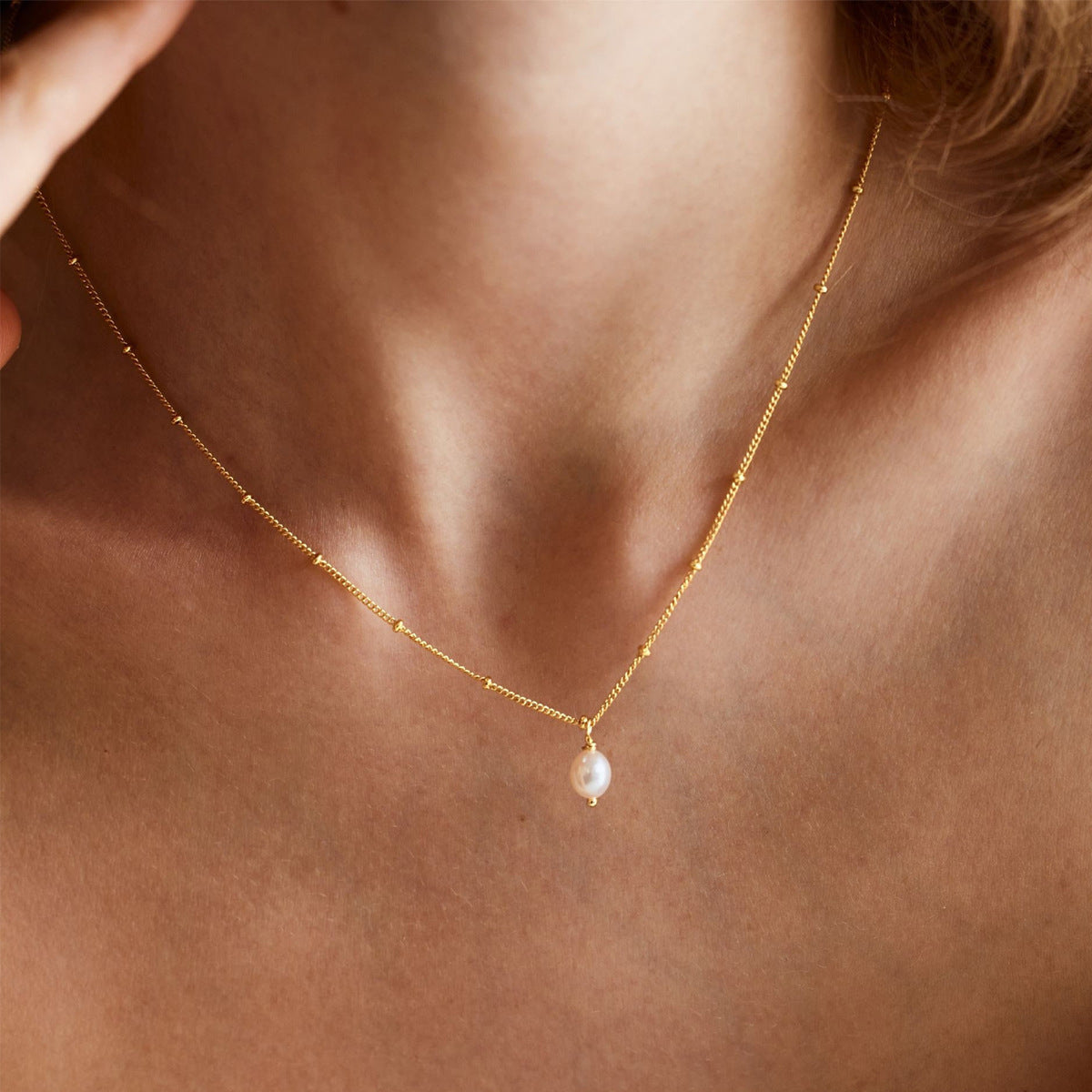 Baroque Freshwater Pearl Stainless Steel Pendant Necklace