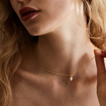 Baroque Freshwater Pearl Stainless Steel Pendant Necklace