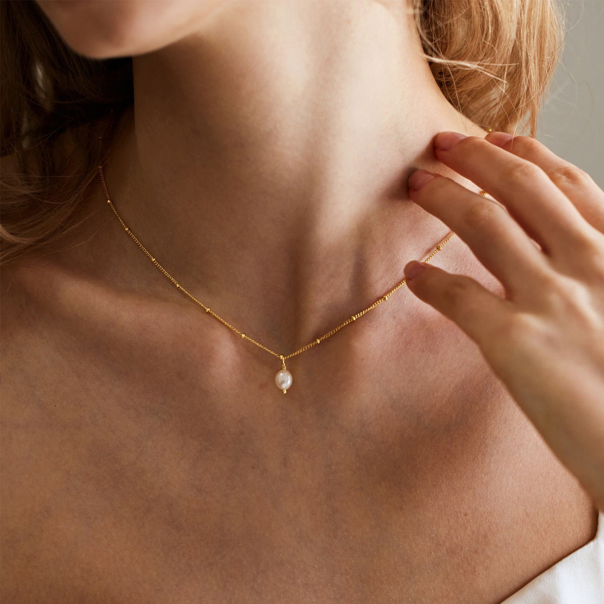 Baroque Freshwater Pearl Stainless Steel Pendant Necklace