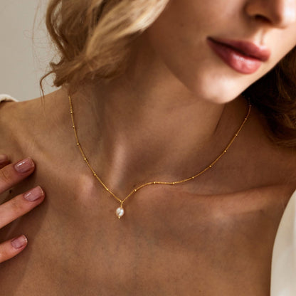 Baroque Freshwater Pearl Stainless Steel Pendant Necklace