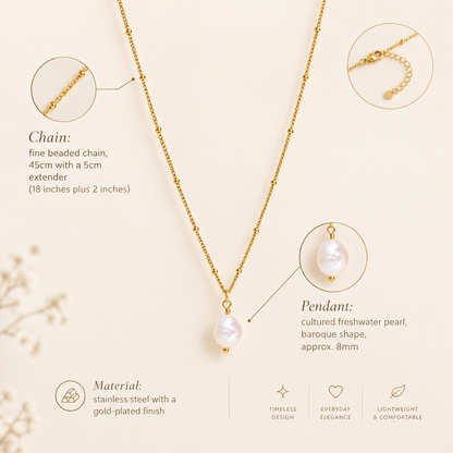 Baroque Freshwater Pearl Stainless Steel Pendant Necklace