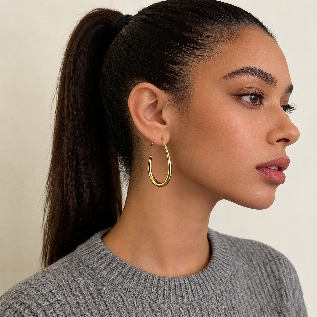 Polished Stainless Steel Teardrop Hoop Earrings