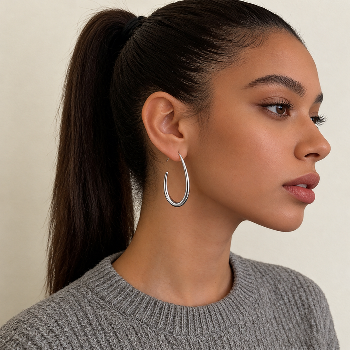 Polished Stainless Steel Teardrop Hoop Earrings