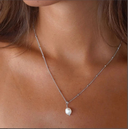 Baroque Freshwater Pearl Stainless Steel Pendant Necklace