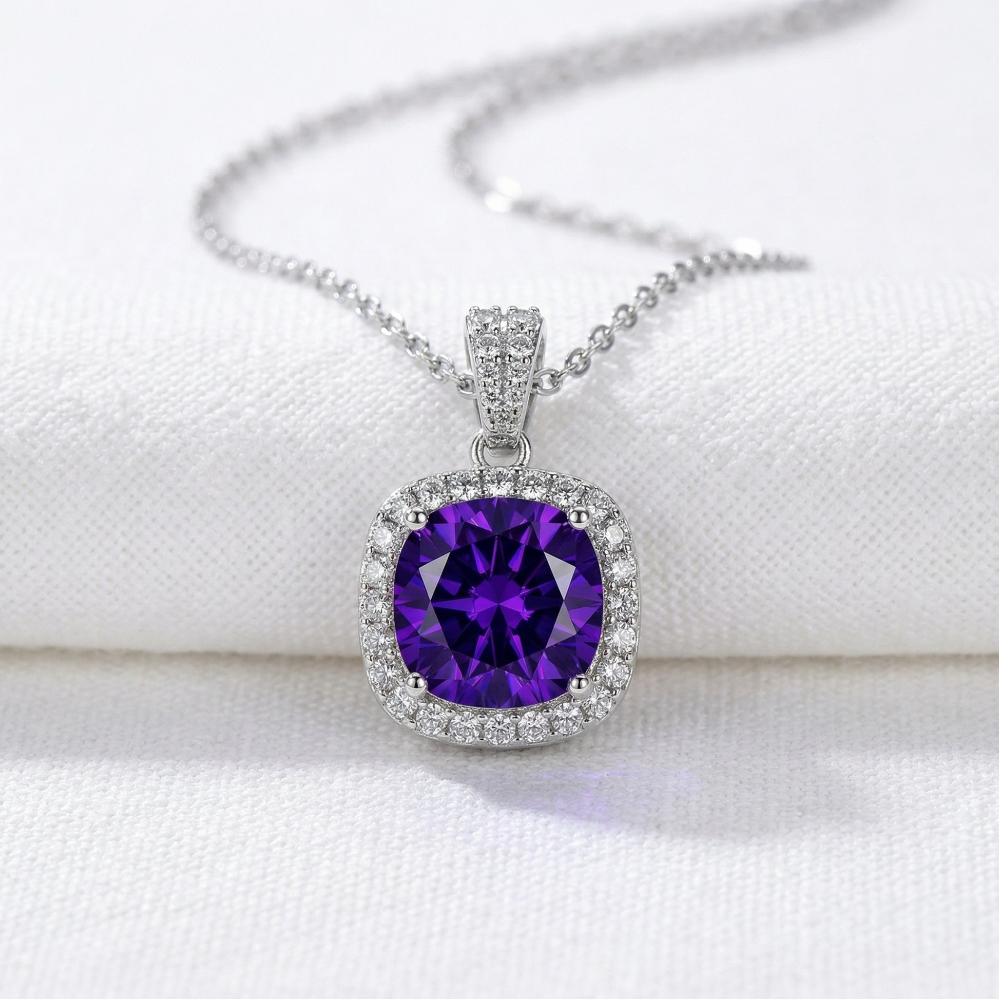 Emerald Halo Pendant Necklace - Royal Purple Moissanite