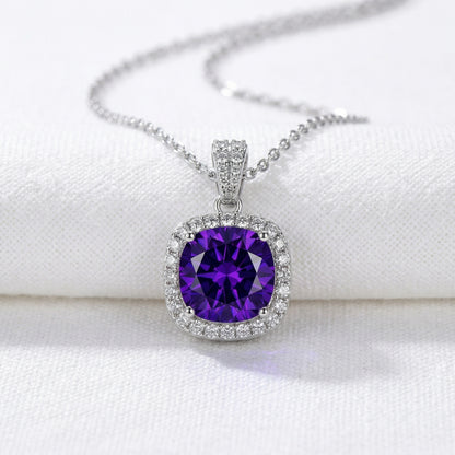 Emerald Halo Pendant Necklace - Royal Purple Moissanite