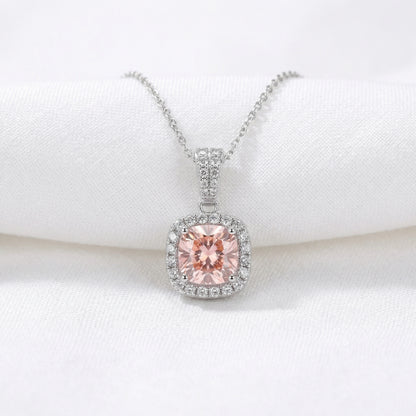 Emerald Halo Pendant Necklace - Sakura Pink Moissanite