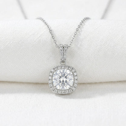 Emerald Halo Pendant Necklace - White Moissanite